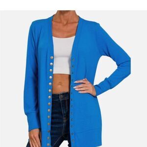 NEW Women’s Zenana Ocean Blue Snap Front Cardigan Women’s Long Sleeve